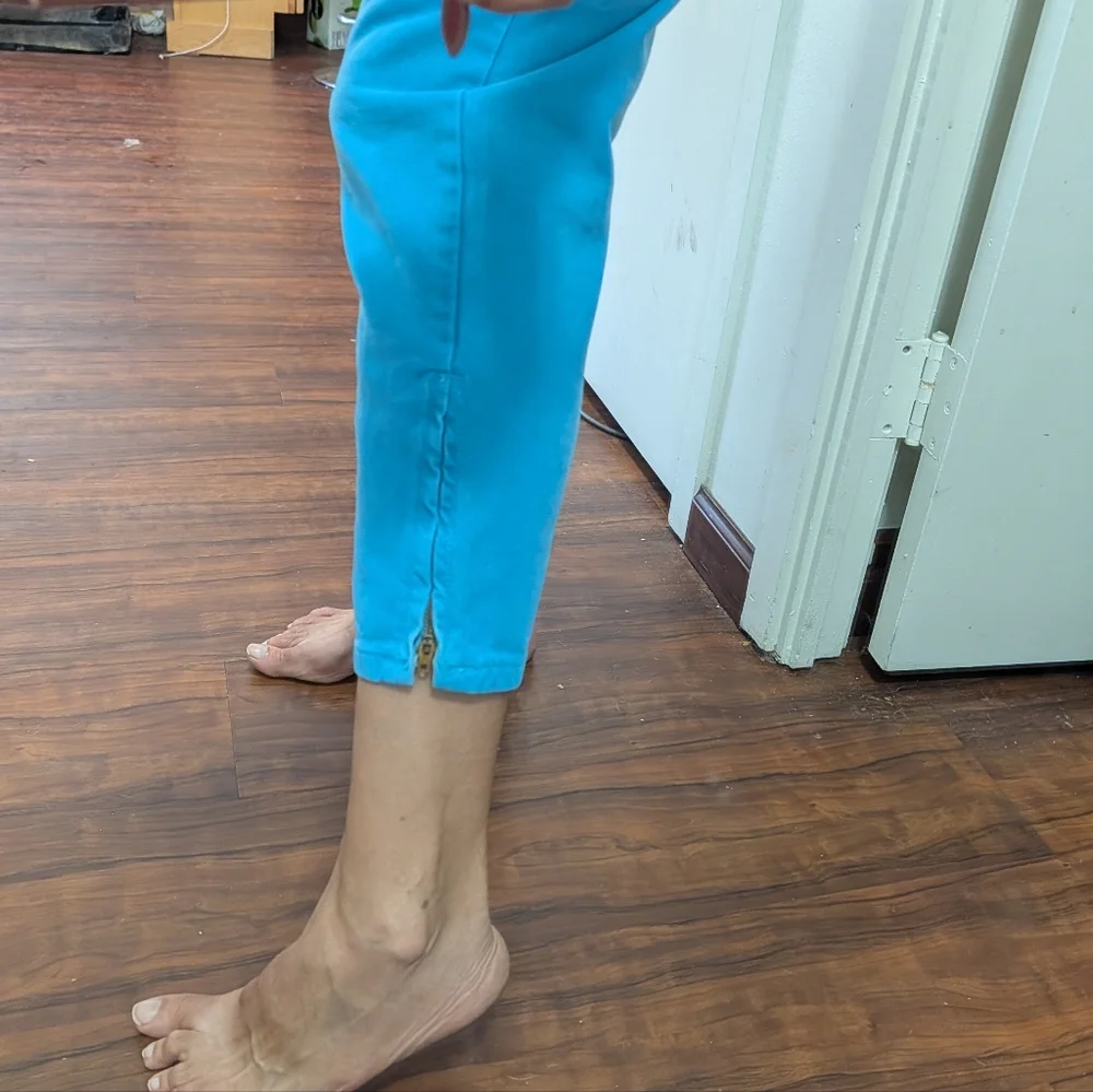 Vtg 80s Guess by Marciano USA ankle zip high-waisted aqua blue crop Mom Jeans - Picture 7 of 15